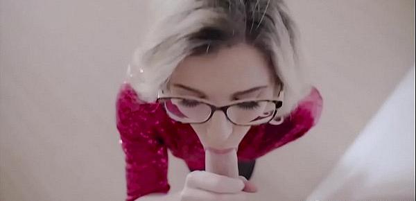  Geeky blonde stepmother POV blowjob with lucky stepson